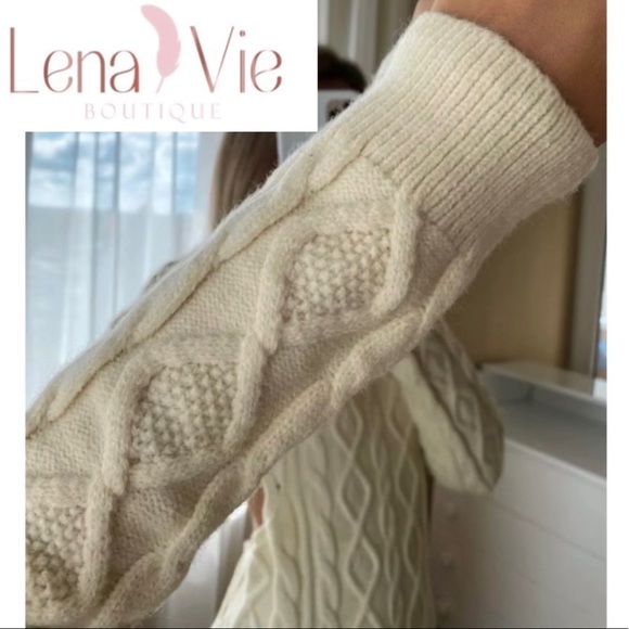 Lena Vie Dreamy Cable Knit Cream Open Back Sweater Dress, Miranda Knit Mini - Picture 9 of 16